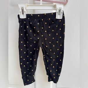 NWOT Gerber 6-9M Girls Black and Gold Heart Leggings Stretchy Pants